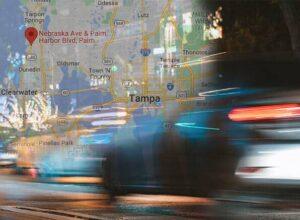 Map of Tampa with image of traffic on busy road