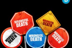 Various signs saying wrongful death are displayed in an arrangement.
