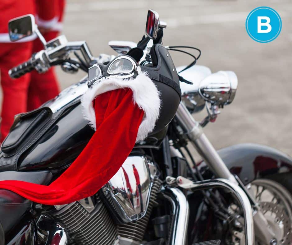 Santa hat on motorcycle handle