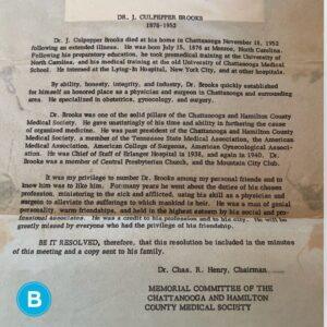 Letter about Dr. J. Culpepper Brooks