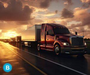 large commercial semi truck driving at sunset on Florida highway