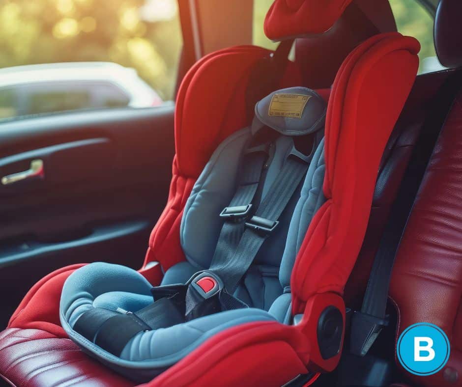 empty red child safety seat in car
