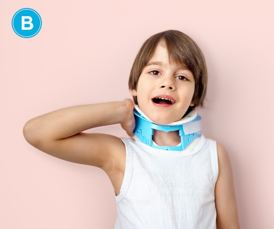 child neck injury whiplash wearing neck brace