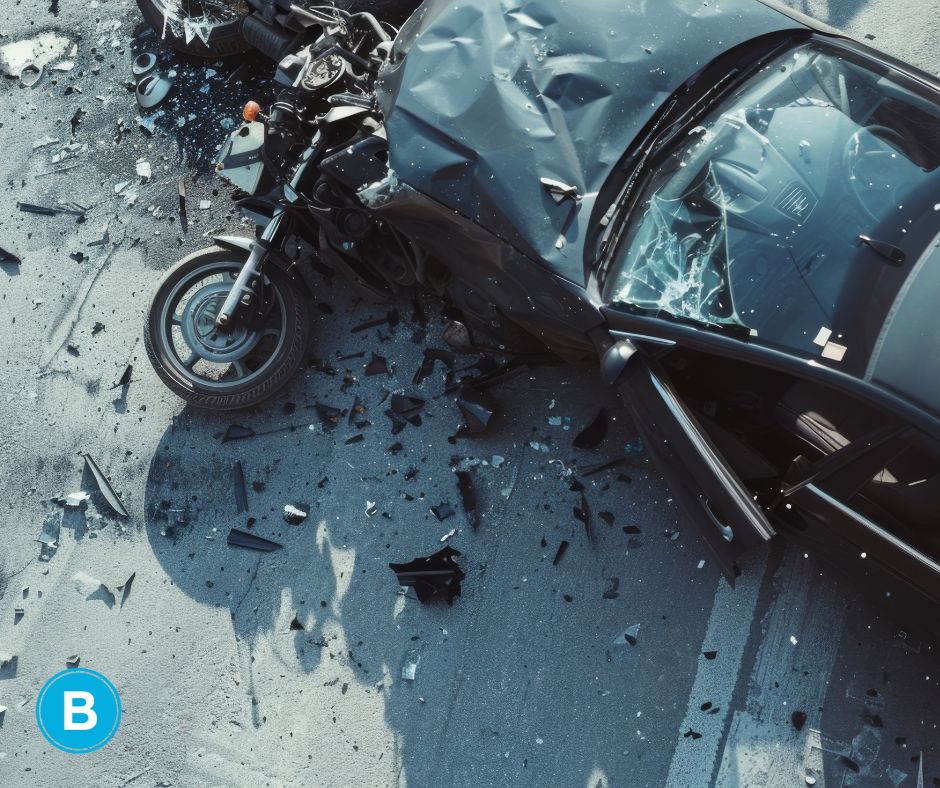 motorcycle wreckage on road after motorcycle collision